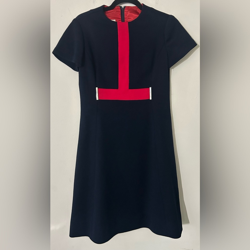 Vintage Wool Navy and Red Dress